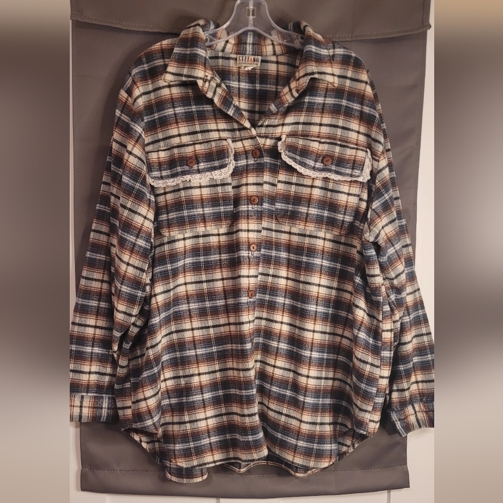 Vintage STEFANO 90s Plaid Button Down Shirt Size 22W Casual Outdoor Red,WT&Blue